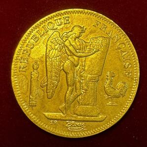 フランス 硬貨 古銭 第三共和政 1887年 共和国の天才 梁 雄鶏 花輪 50フラン コインの画像1