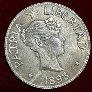 キューバ 硬貨 古銭 国章 1898年 「キューバ共和国」銘 女性 ペソ コイン 銀貨 外国古銭 海外硬貨 の画像1