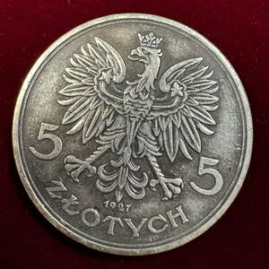 ポーランド ダンツィヒ自由都市 硬貨 古銭 1927年 大聖堂 ライオン 国章 5グルデン コイン 銀貨 外国古銭 海外硬貨