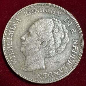 オランダ 硬貨 古銭 オランダ領東インド 1945年 インドネシア 「オランダ女王ウィルヘルミナ」銘 国章 クラウン コイン 銀貨 外国古銭 の画像2