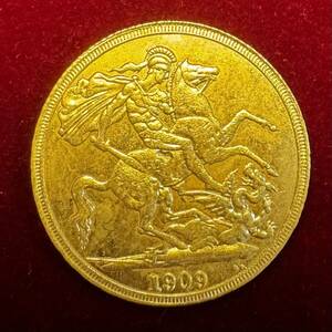 イギリス エドワード7世 硬貨 古銭 1909年 イギリス領オーストラリア 聖ジョージ 竜殺し ナイト ドラゴン コイン 金貨 外国古銭 海外硬貨