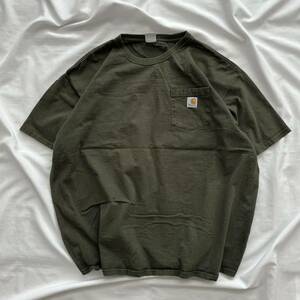 カーハート Carhartt Tシャツ ポケット 古着 カーキ半袖 ポケT 2XLサイズ 送料込 コットン 綿 オーバーサイズ