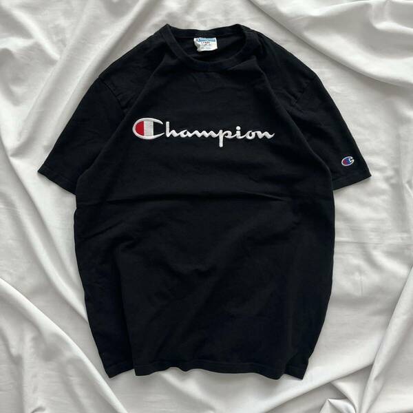 チャンピオン Champion 黒 ブラック 古着 半袖 Tシャツ 刺繍ロゴ Lサイズ 送料込