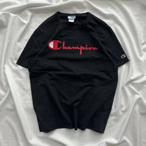 チャンピオン Champion Tシャツ 半袖 黒 ブラック クルーネック 古着 ビッグロゴ プリント 送料込 Mサイズ ホンジュラス製