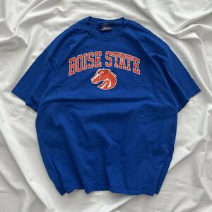 半袖Tシャツ 古着 ビッグロゴ BOISE STATE アーチロゴ XXLサイズ 綿 コットン 送料込 ブルー 青 プリント メンズ