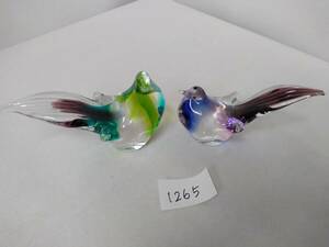 Multi Glass ガラスオブジェ 鳥 2羽セット 1265A4&3 色ガラス マルティグラス インテリア