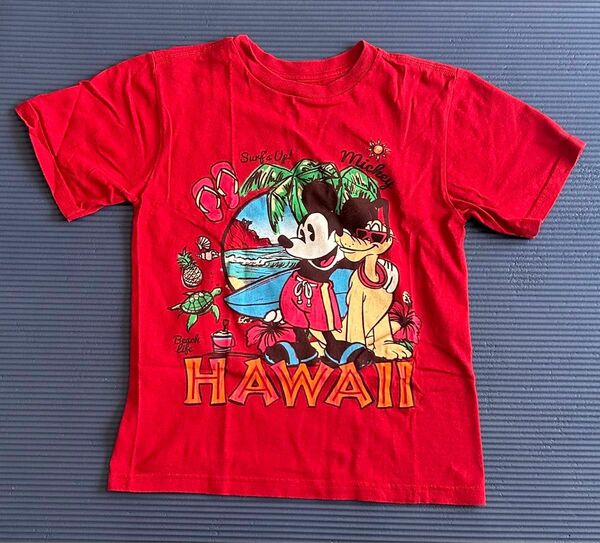 DisneyStore ハワイ　ミッキー　半袖Tシャツ　S/120cm 赤　サーフ柄