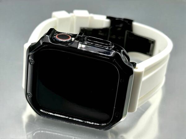 ホワイト&ブラック アップルウォッチバンド ラバーベルト Apple Watch カバー　ケース メンズ レディース 38mm40mm41mm42mm44mm45mm