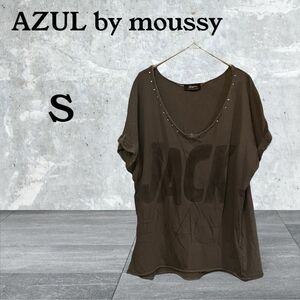 AZULby moussy アズールバイマウジー トップス Tシャツ スタッズ 薄手 ダメージ加工 半袖 S