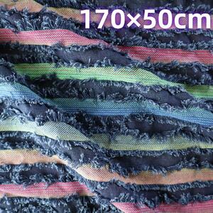  Denim fringe tassel colorful stripe pattern cloth blue D17B