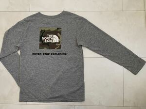 ■THE NORTH FACE/ザ ノースフェイス■バックプリント入りのカッコいい長袖Tシャツ ロンT■グレー色・キッズ150サイズ■ゴールドウィン■