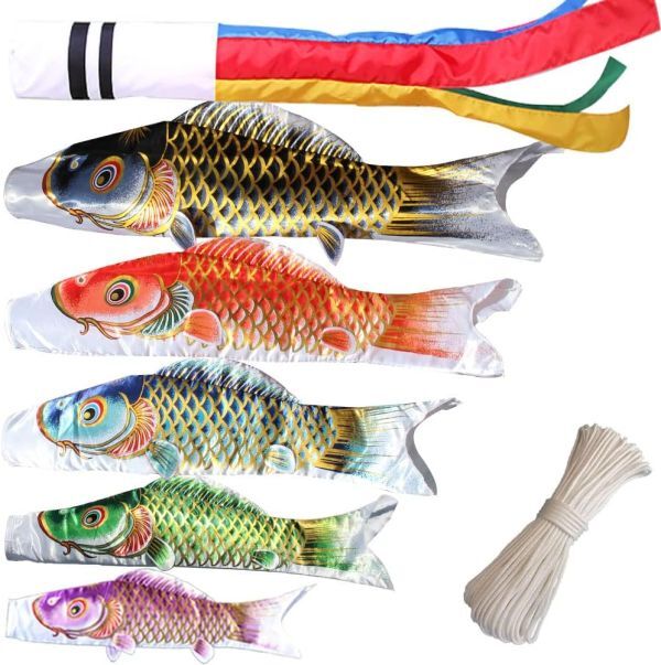 Starting from 1 yen hysy Carp streamer Children's Day Golden Dragon 5 carp streamers 4m Large carp banner May doll Boy's Festival High quality polyester satin Boy A00903, season, Annual event, children's day, carp streamer