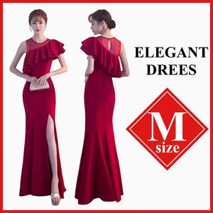 ロングドレス セクシー キャバドレス マーメイド タイト ワンピース 赤 ドレス　M