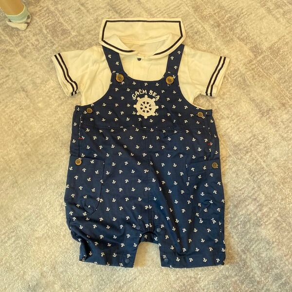 ロンパース ベビー セーラー服風 半袖 カバーオール 2枚セット 80センチ 夏 サブマリン