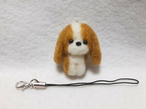 羊毛フェルト ハンドメイド 仔犬 キャバリアちゃん ストラップ 