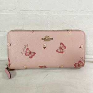 3903☆ COACH コーチ 小物 長財布 ロングウォレット 小銭入れあり レディース ピンク 柄 袋あり