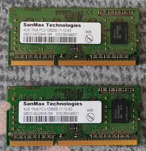 SanMax DDR3 PC3-12800S 4GB×2枚 合計8GB