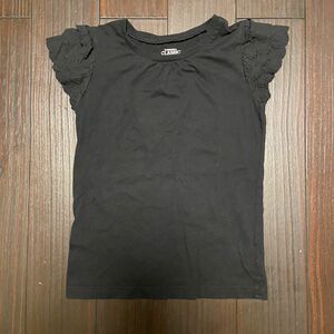 130cm 半袖Tシャツ　カットソー　黒　レースフリル袖