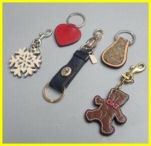 *COACH/ Coach key holder 5 point set / signature / teddy bear / Heart / snow. crystal / black / key ring &1949500244