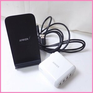 ★Anker/アンカー PowerPort4 A2142 ホワイト + PowerWave 7.5 Stand A2521 ブラック/充電器/動作品/ケーブル付き&1968700092の画像1