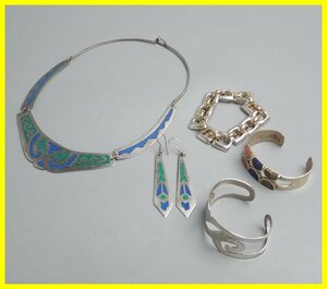 ★1円 TANE ブレスレット/メキシコ製 シルバーアクセサリー/ネックレス/バングル/ピアス/Alpaca Mexico/5点セット＆1795200230