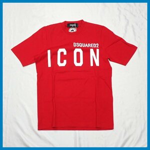 ★未使用 DSQUARED2/ディースクエアード IKON 半袖Tシャツ メンズXS/レッド/コットン100%/ロゴプリント/タグ・袋付き&1655100065