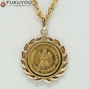 K21.6/K18 Mexico Ida rugo2.5peso gold coin 1945 top attaching pendant necklace 10.2g 42cm