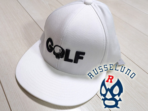 ◆新品 RUSSELUNO ラッセルノ ゴルフ 刺繍 キャップ 帽子 ホワイト 白 定価4,950円 GOLF コットンツイル スカル