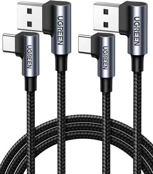 UGREEN USB Type C L字 ケーブルQC3.0/2.0対応 急速充電 データ転送 ナイロン編み 高耐久性 Xperia XZ2 Galaxy S9 等に適用 2本セット(1m)