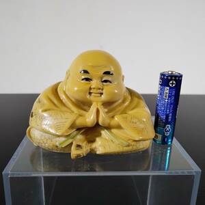 象牙風 細密彫刻 布袋尊？ 僧侶？ 人形 置物 古玩 骨董 アンティーク　 　 #0526/5