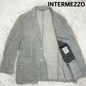 希少XL●INTERMEZZO インターメッツォ フランダースリネン リネンジャケット【抜群の爽快感】春夏 メンズ グレー リネン100％ 大きいサイズ