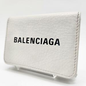 バレンシアガ ミニ財布 三つ折り エブリデイロゴ バイカラー 男女 本革 白 黒