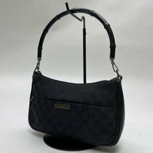 美品!! GUCCI グッチ バンブー ハンドバッグ GGキャンバス ブラック D6-15