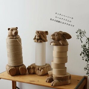 春１０００円からスタート 天然無垢ウッド 手彫り木彫りアニマル  ペーパー スタンド キッチンペーパーホルダー 熊 くまW02Bの画像7