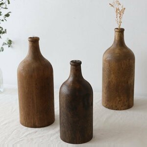 1000 jpy from start 3 point set antique processing natural purity wood one wheel .. vase attaching temi John bottle X91B