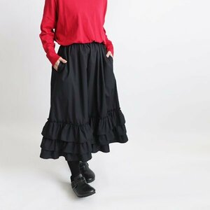 １０００円からスタート　７７cm丈　段々フリル裾ギャザー スカート ペチスカートとしても　ゆったり　上質 コットン F03