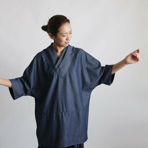 １０００円からスタート８３ｃｍ丈 和装い 重ね襟 半衿 オーバー シャツ チュニック トップス ゆったり 甘織デニム F91の画像7