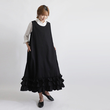 初夏ＳＡＬＥ １１７ｃｍ　コットン チノ生地　フリル裾　ジャンパースカート　ワンピース　ゆったりA36_画像1