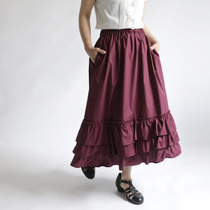 初夏ＳＡＬＥ　７７cm丈段々フリル裾ギャザー スカート ペチスカートとしても　上質コットン裾フリルゆったりA55