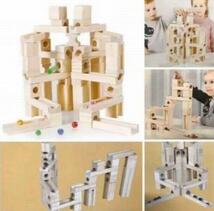 新入荷 おもちゃ玉転がし 積み木 スロープ 立体パズル 木製 ブロック ピタゴラ ６０ピース_画像3