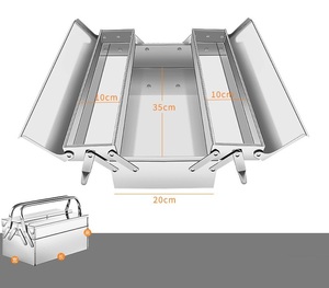 新入荷ステンレス鋼折りたたみ式 ツールボックス2段 両開き 大型 工具ケース 収納 工具収納 ツールボックスケース 大容量 工具入れ防錆35cm