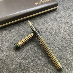 PE2071□SHEAFFER シェーファー 万年筆 タルガ ペン先 14K 585 ブラック×ゴールド リージェンシー ストライプ 箱付き 筆記未確認