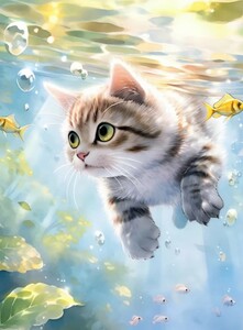 ダイヤモンドアート キット 猫 Diving Cat 四角ビーズ ダイアモンドアート ダイヤモンドペインティング ビーズ刺繍 スクエアビーズ