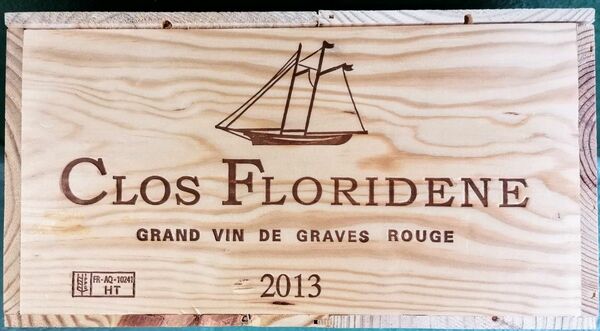 フランスボルドーワイン木箱、2013'クロフロリデーヌ ルージュ　ヨット船図柄の刻印　ヴィテージウッドケース　美品