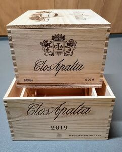 チリ高級プレミアムワイン木箱２、2019’クロ アパルタ　ヴィテージウッドケース　レア品　美品