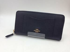 #3435 COACH コーチ ラウンドジップ 長財布 ネイビー きれいめ F54007 ジッピー ロゴ金具 ポケット ブランド