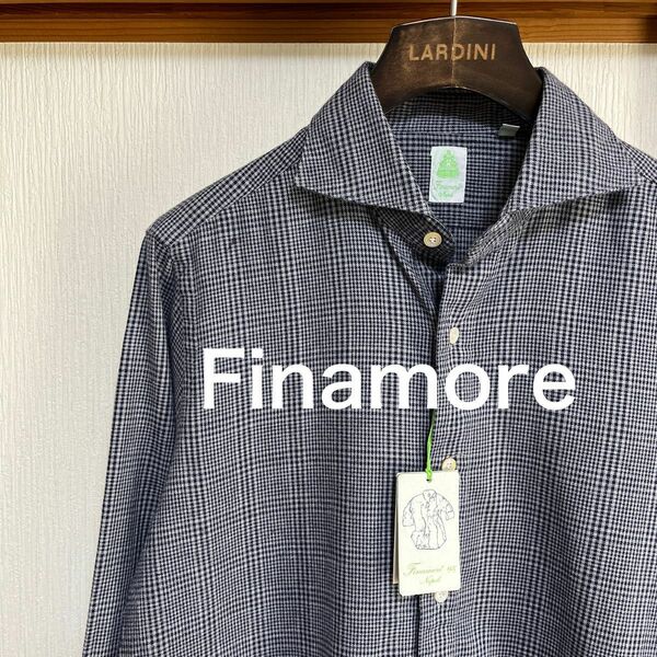 【美品】Finamore フィナモレ　ネイビー×グレー　グレンチェック　シャツ
