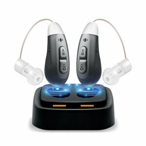 高齢者集音器 補聴器 耳穴式両耳 USB充電式 肌色(ベージュ) 片耳2.2g超軽量 簡単操作 5段階音量調節 16時間バッテリー