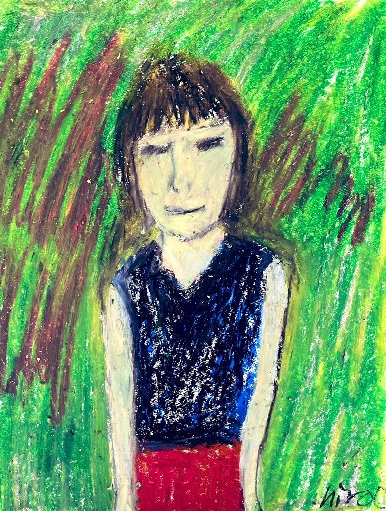 Artist Hiro C Around the Cherry Blossoms, Artwork, Painting, Pastel drawing, Crayon drawing