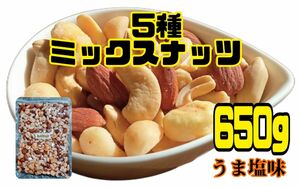 訳あり 贅沢な 5種ミックスナッツ ナッツ うま塩 味付き650g チャック付き袋 アーモンド マカダミアナッツ